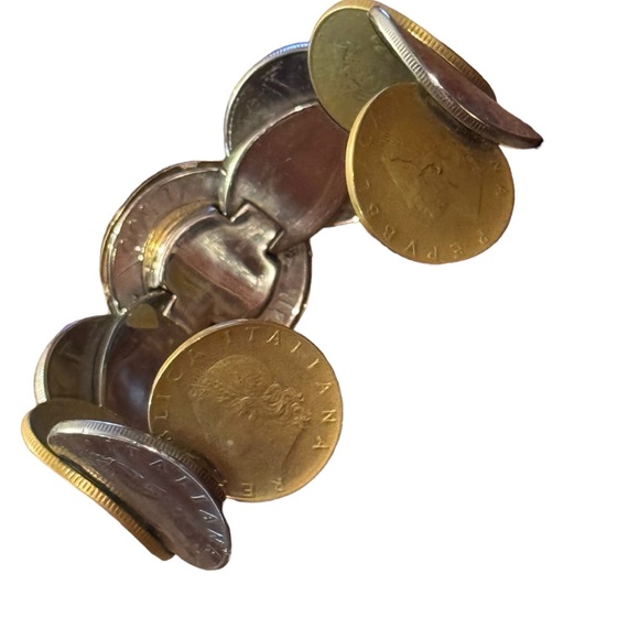 Coin bezel Gold/stainless Italy Italian Repvbblica L 500 Coin Bracelet - Picture 4 of 7